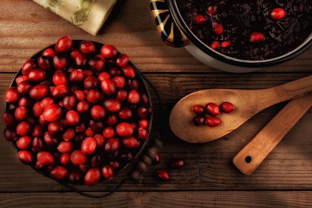 Cranberries served cold in a bull, or hot in a pan.