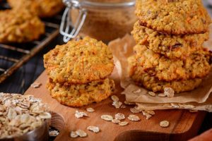 Freshly baked cookies with a recipe for cran and oats