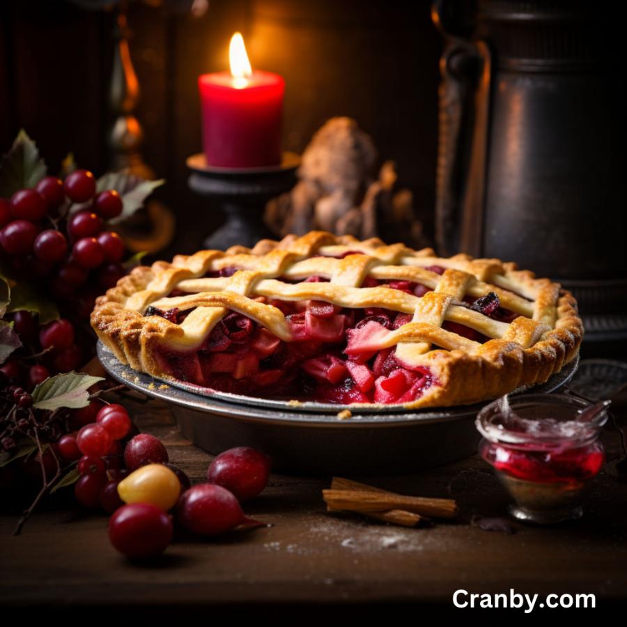 Pie with lots of red berries, fruit during the holidays. Recipe