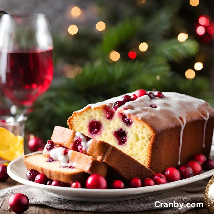 Christmas Cake with Fresh, Red Cranberries inside it