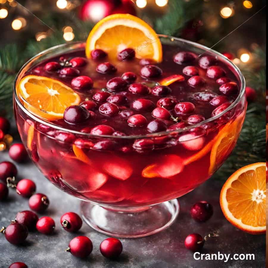 Large bowl of punch with orange slices for the holidays