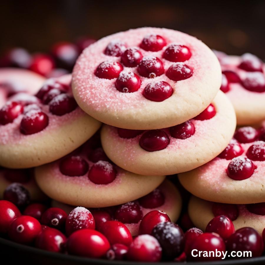 Nice round basic cookies baked during the holidays with fresh cranberries