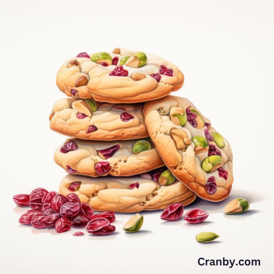 Tower of cookies with dried cranberries and pistachios