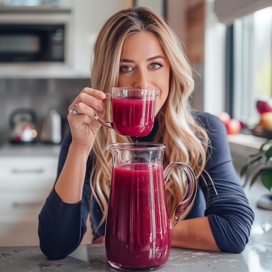 Happy Woman trying to get Healthy by Drinking Unsweetened Cranberry Juice