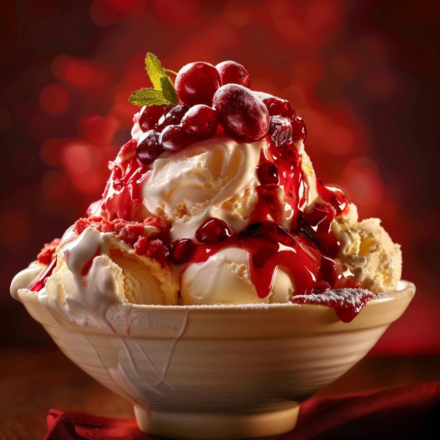 Strawberry Cranberry Sauce on top of Premium Ice Cream