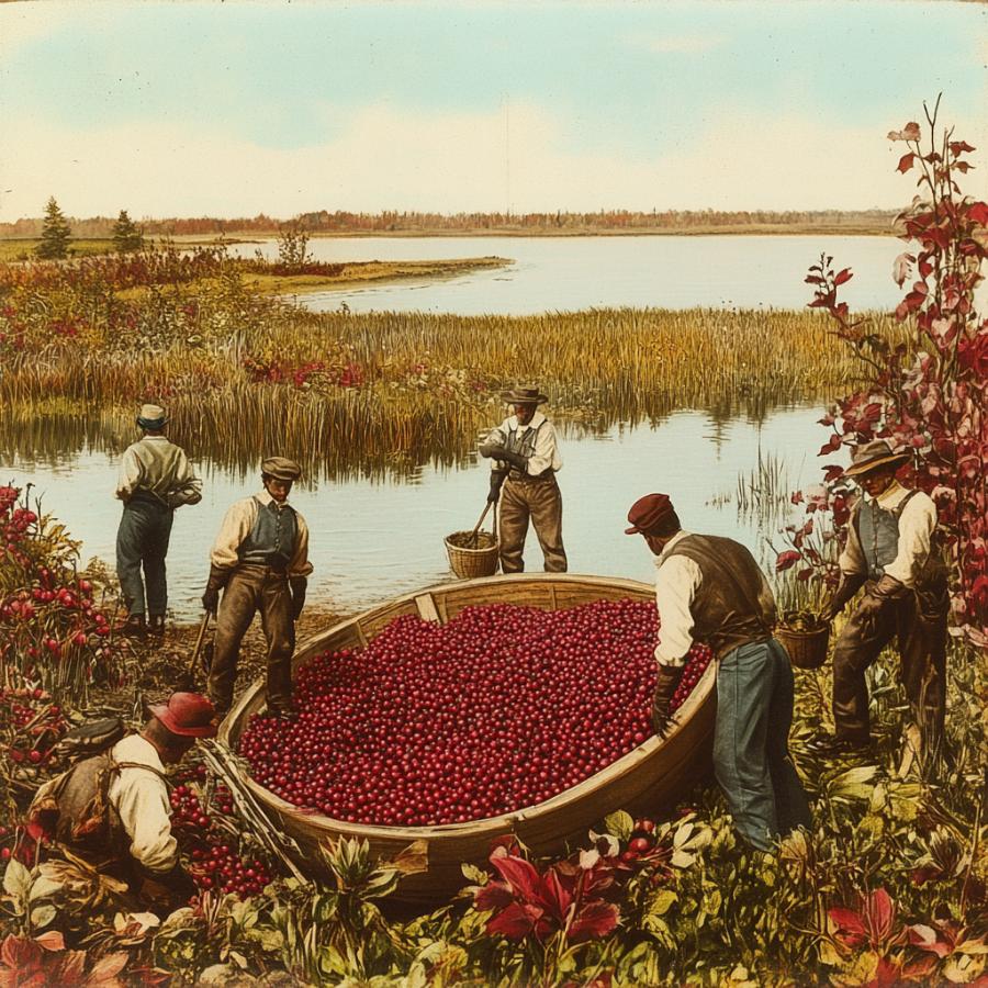 Cranberry Harvest on a Bog 1800s