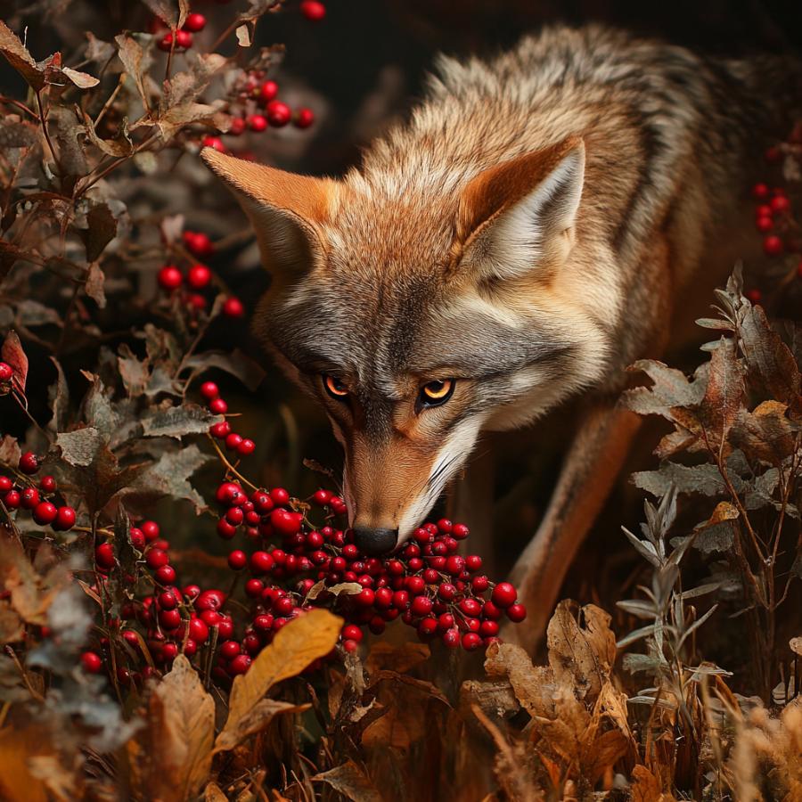 Coyote eating Cranberries