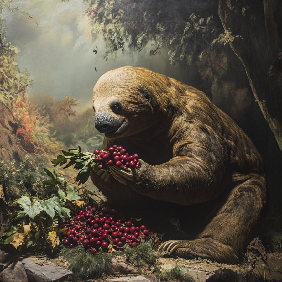 Giant Ground Sloth Eating Cranberries during the Ice Age