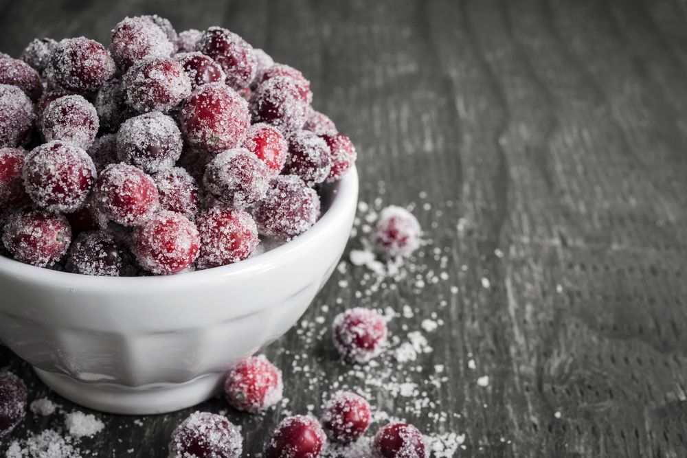 Sweet and juicy cranberries that are candied