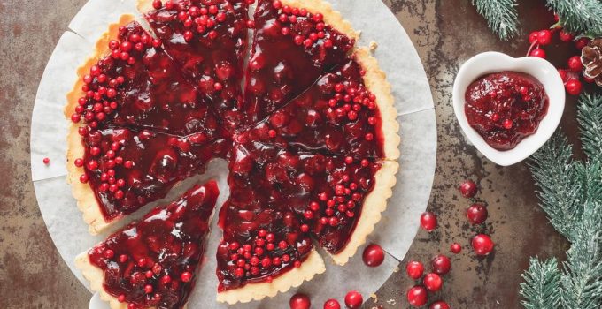 A nice, succulent cheesecake topped with juicy cranberry coulis.