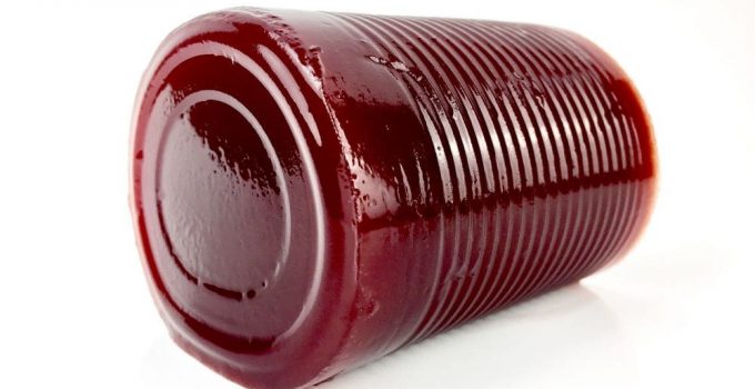 The contents of a cranberry sauce can that people think is upside down.