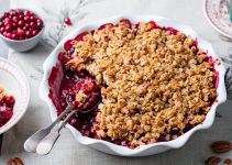 Healthy dessert made with cranberries in a sauce and crumble topping.
