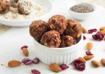 All natural and healthy dessert with date, almond balls in a bowl.