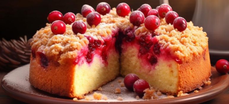 A delicious cake recipe for a Christmas coffee cake with fresh cranberries
