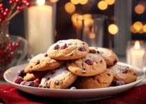 Festive plate of cookies during the holidays on a plate using fresh crans