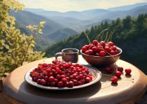 Two bowls of cranberries & cherries in the mountains, which is better?