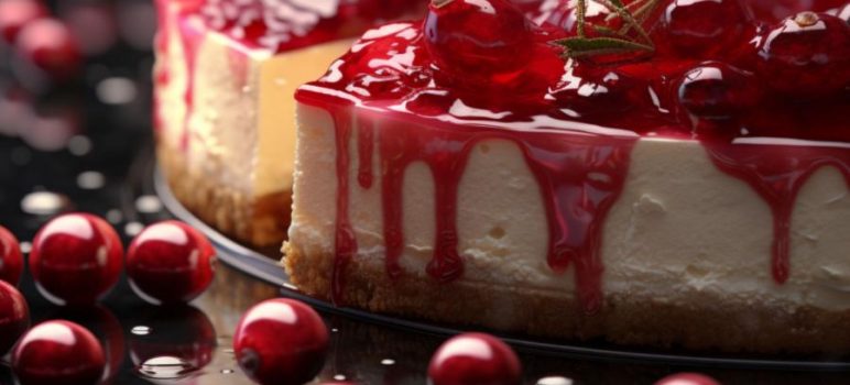 Sparkling Cranberry Cheesecake looking all goey with delicious topping